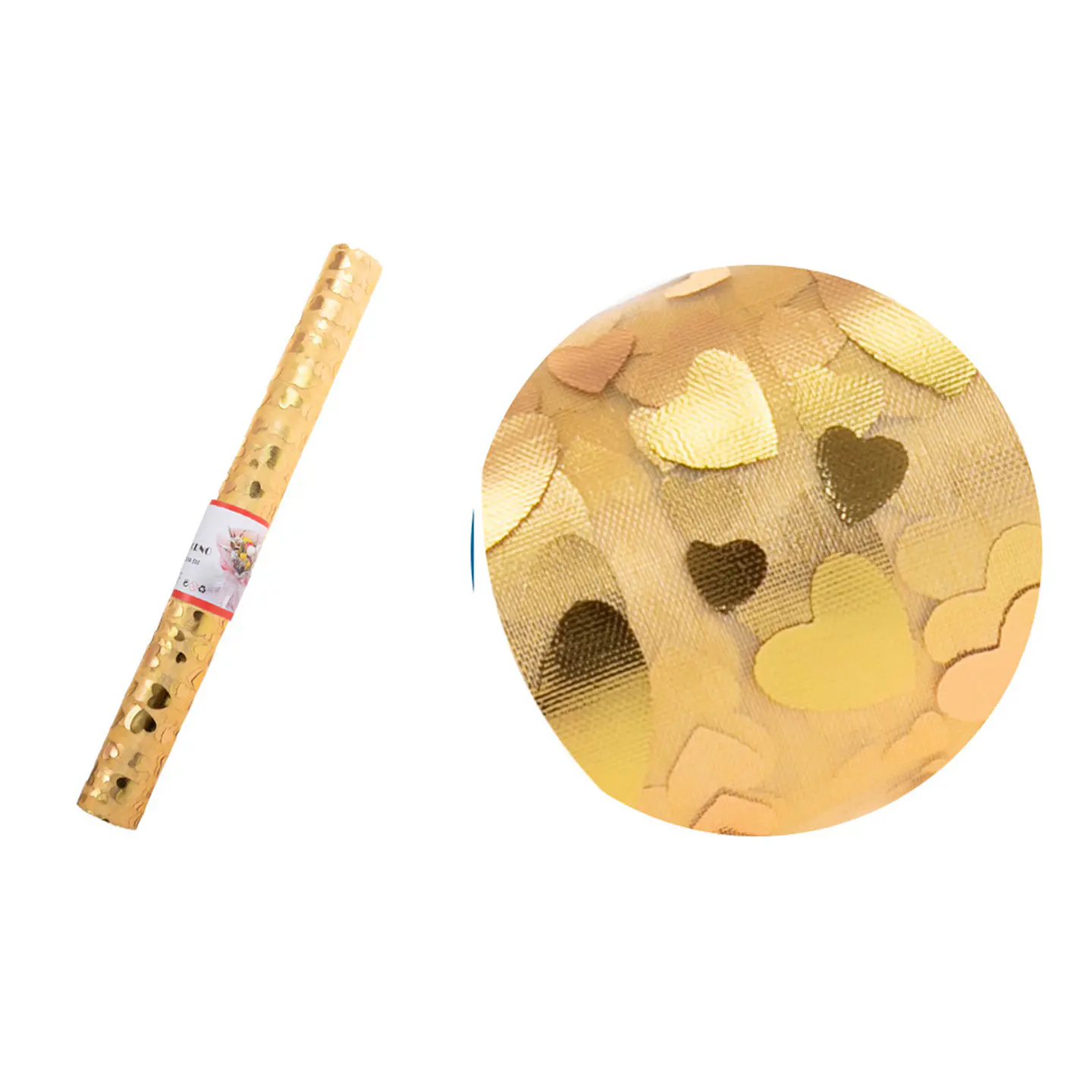 Malla tul dorada con corazones dorados para ramos 48cm*3Y 1
