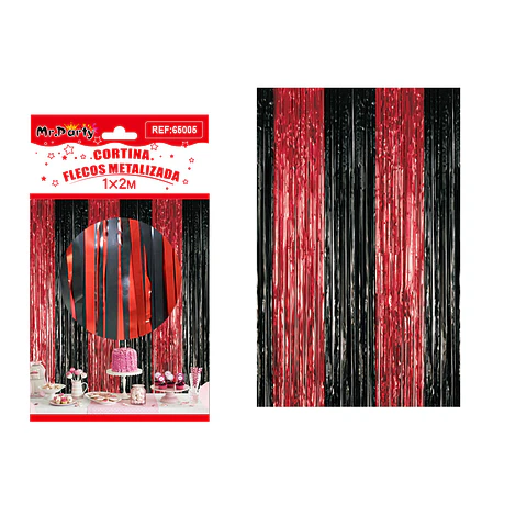 Cortina de flecos metalizada rojo y negro 1m*2m