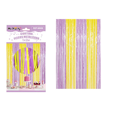 Cortina de flecos metalizada amarillo y morado 1m*2m