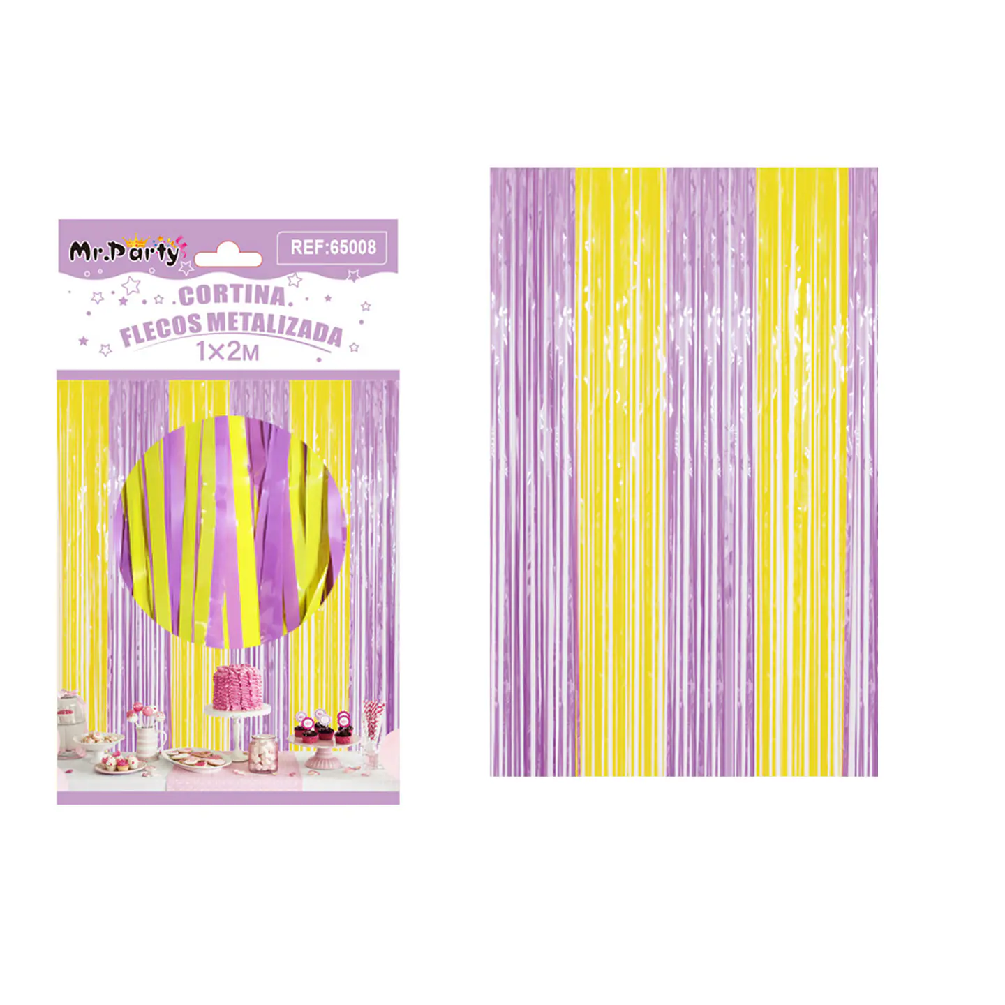 Cortina de flecos metalizada amarillo y morado 1m*2m 1