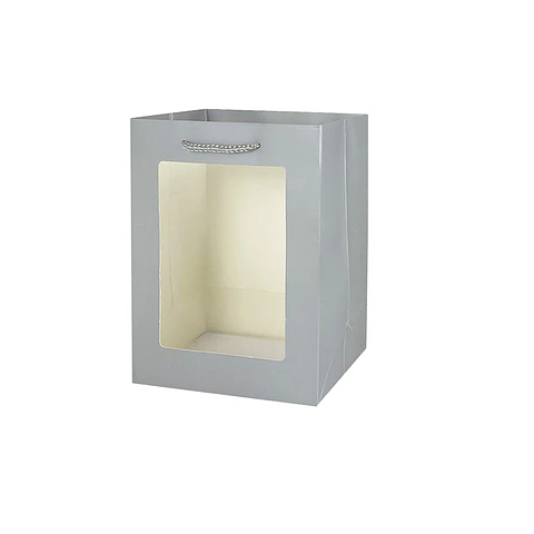 Bolsa de regalo con ventana PVC plateada M 32*26*12cm 12pcs