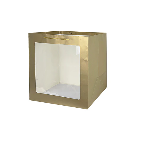 Bolsa de regalo con ventana PVC dorada XL 35*36*24cm 12pcs