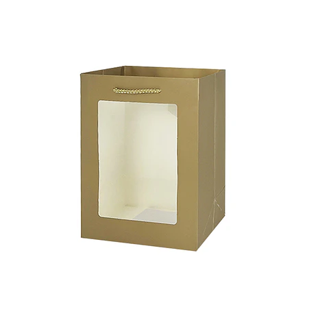 Bolsa de regalo con ventana PVC dorada M 32*26*12cm 12pcs