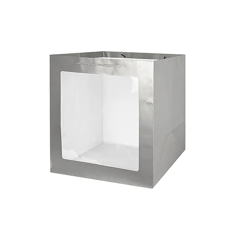 Bolsa de regalo con ventana PVC plateada XL 35*36*24cm 12pcs
