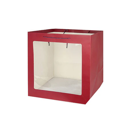 Bolsa de regalo con ventana PVC roja XL 35*36*24cm 12pcs