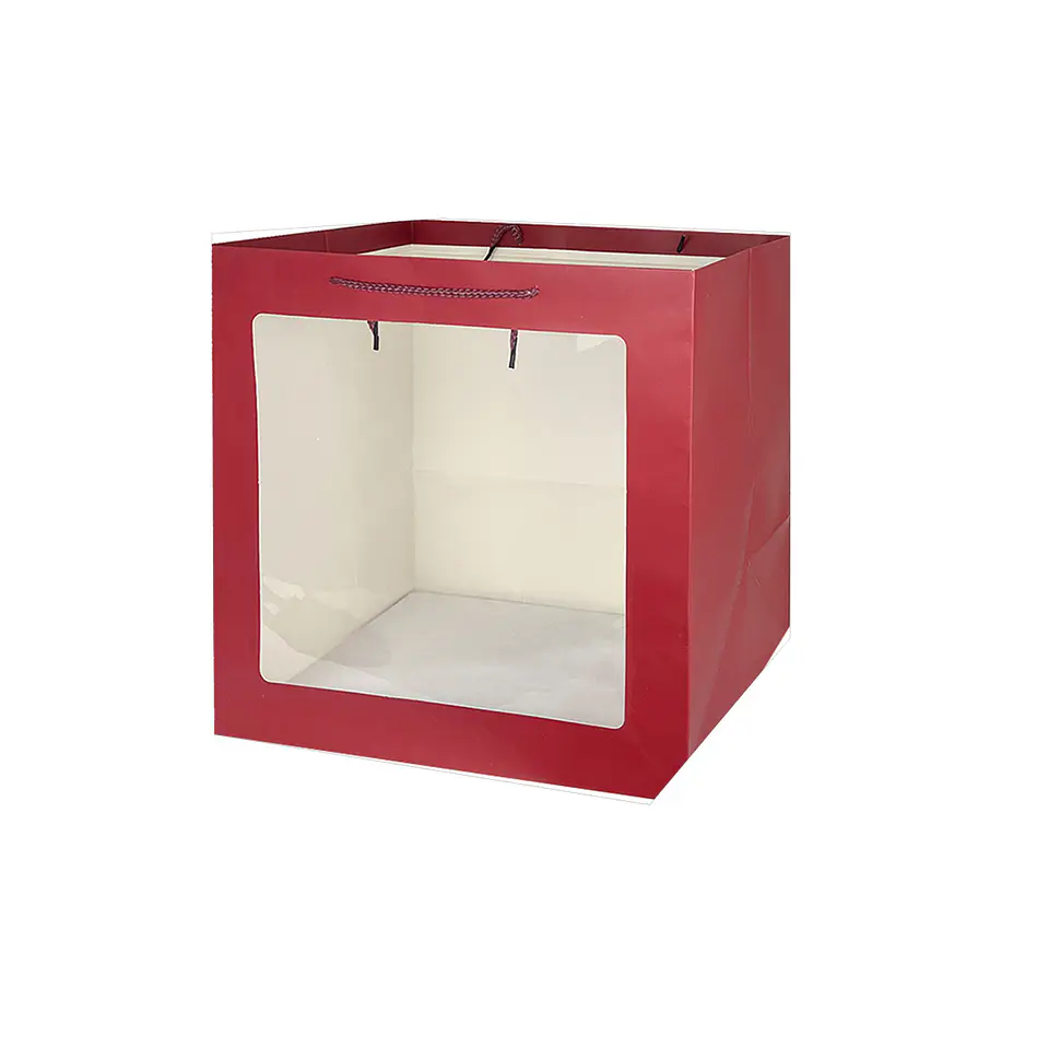 Bolsa de regalo con ventana PVC roja XL 35*36*24cm 12pcs 1