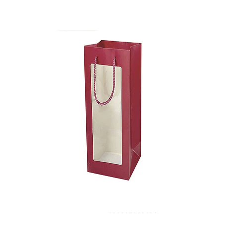 Bolsa de regalo para vino con ventana PVC roja 36*12.5*8.5cm 12pcs
