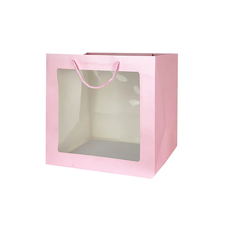 Bolsa de regalo con ventana PVC rosa XL 35*36*24cm 12pcs