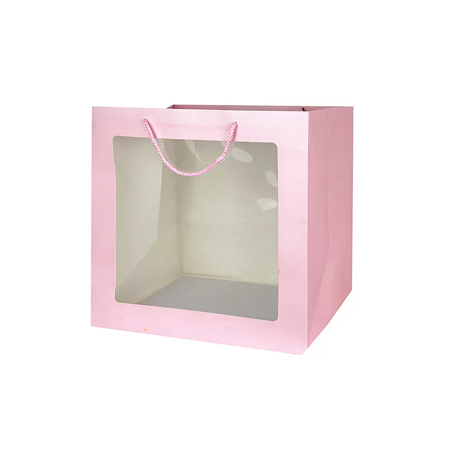 Bolsa de regalo con ventana PVC rosa XL 35*36*24cm 12pcs 1