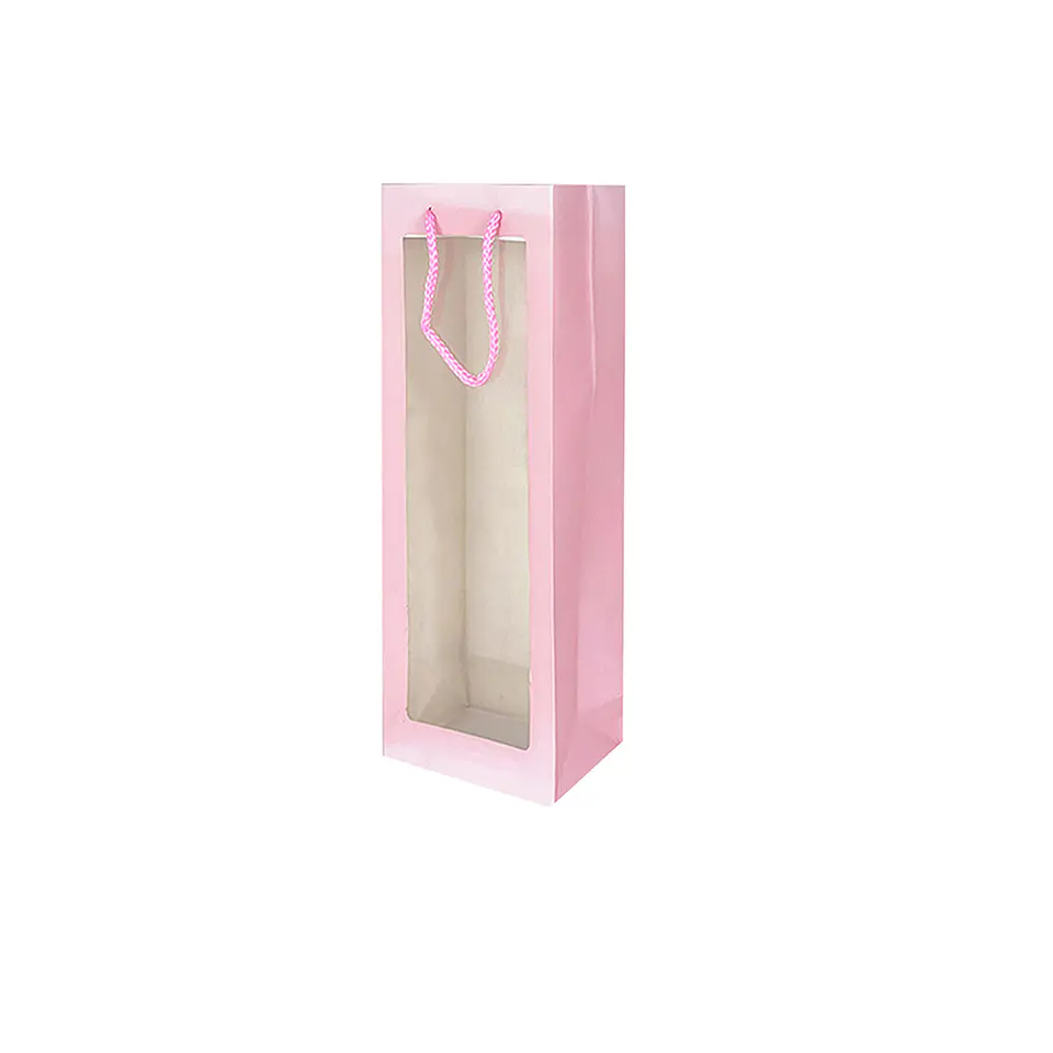 Bolsa de regalo para vino con ventana PVC rosa 36*12.5*8.5cm 12pcs 1