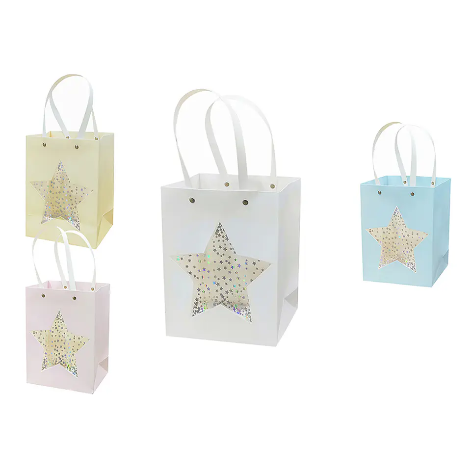 Bolsa de regalo con con ventana de estrella M 32*26*12cm 12pcs Color Aleatorio 1