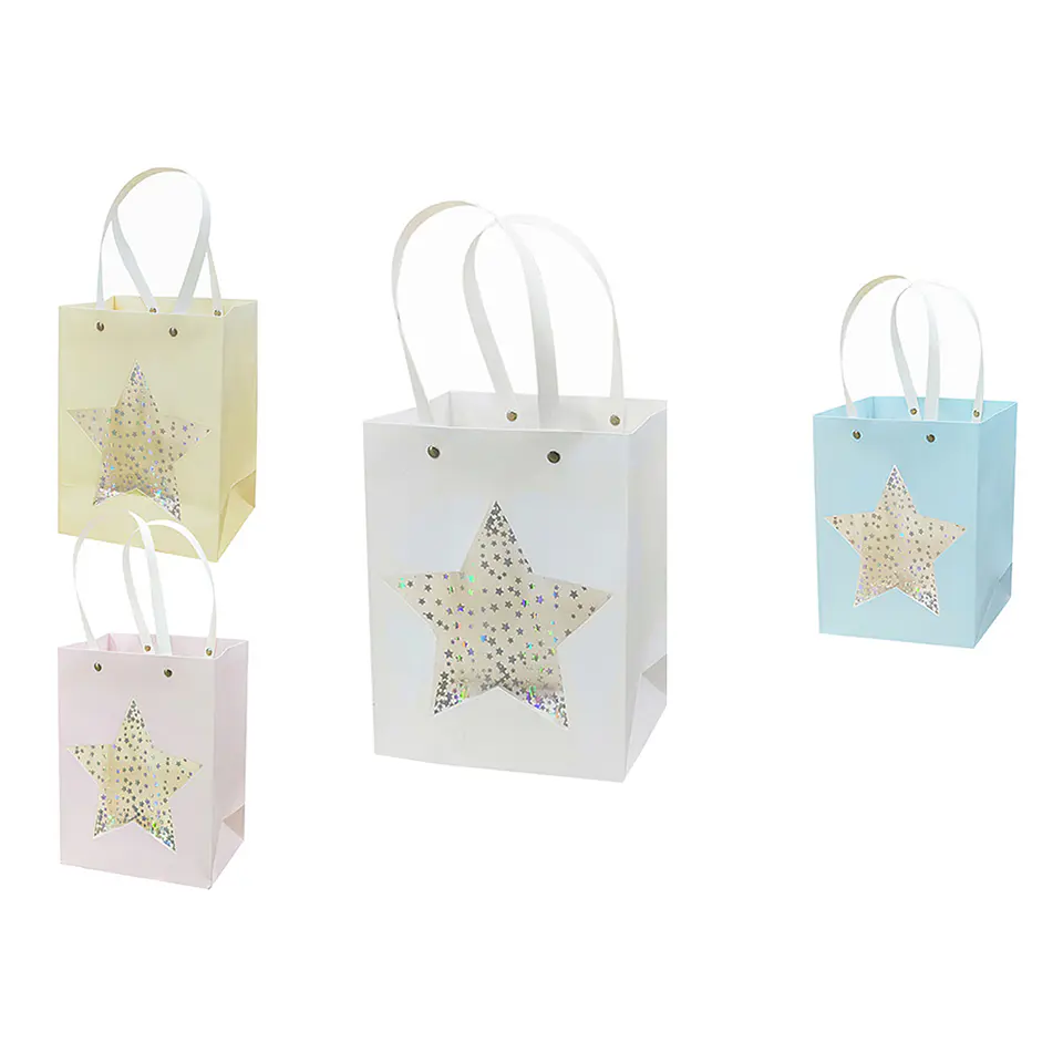 Bolsa de regalo con con ventana de estrella S 23*18*10cm 12pcs Color Aleatorio 1
