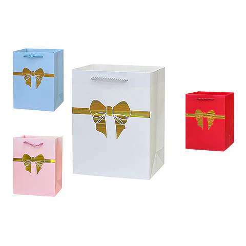 Bolsa de regalo con estampado de lazo dorado L 44*31*12cm 12pcs Color Aleatorio