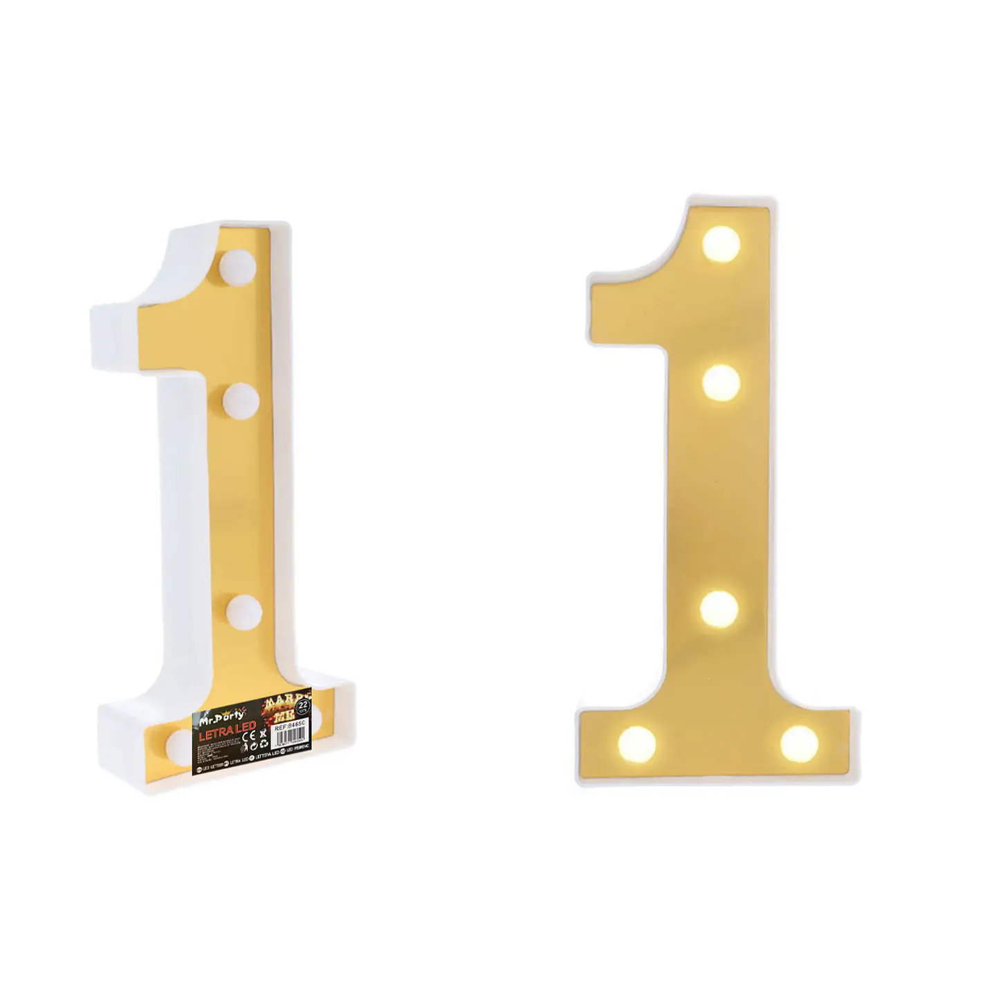 Número 1 dorado con luz LED 22cm 1