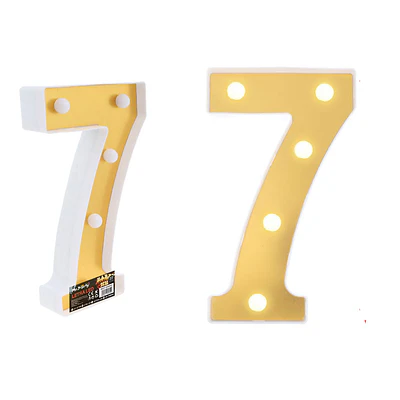 Número 7 dorado con luz LED 22cm