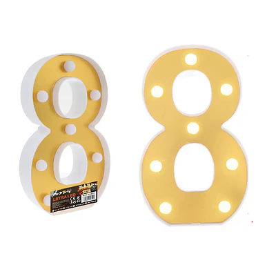 Número 8 dorado con luz LED 22cm