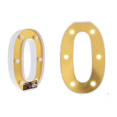 Número 0 dorado con luz LED 22cm