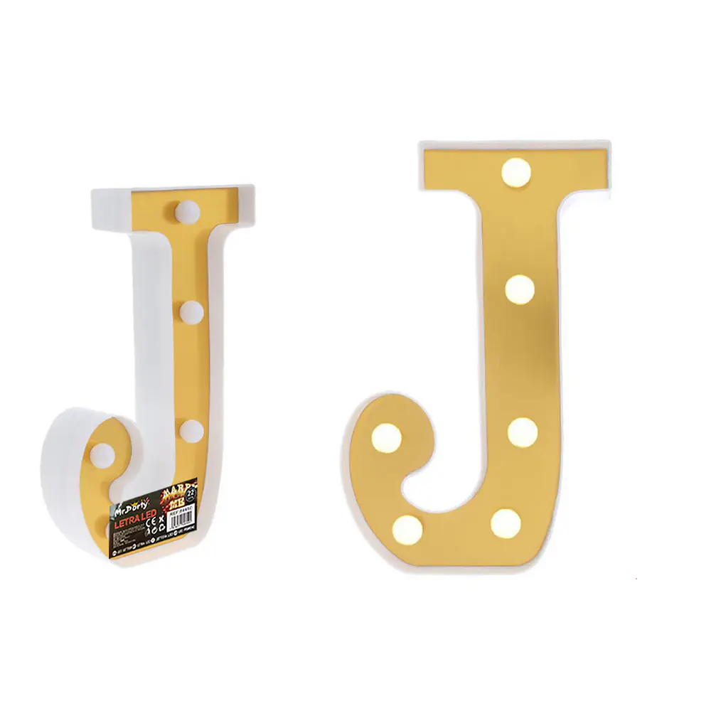 Letra J dorada con luz LED 22cm
