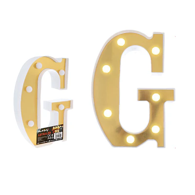 Letra G dorada con luz LED 22cm