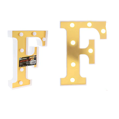 Letra F dorada con luz LED 22cm