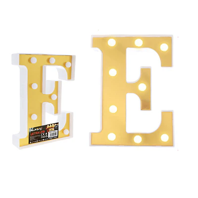 Letra E dorada con luz LED 22cm