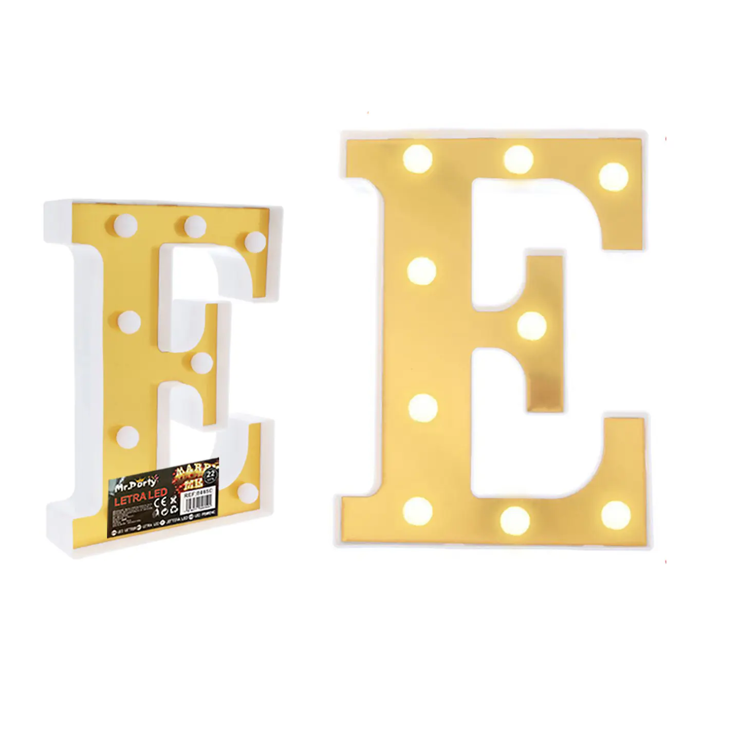 Letra E dorada con luz LED 22cm 1