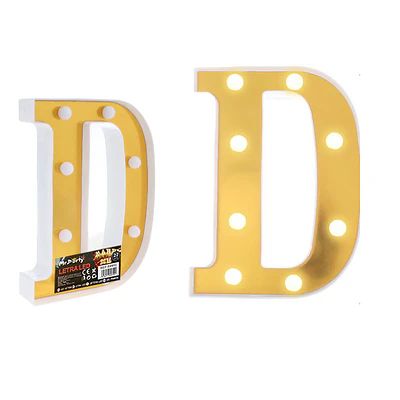 Letra D dorada con luz LED 22cm