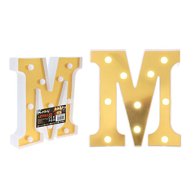 Letra M dorada con luz LED 22cm