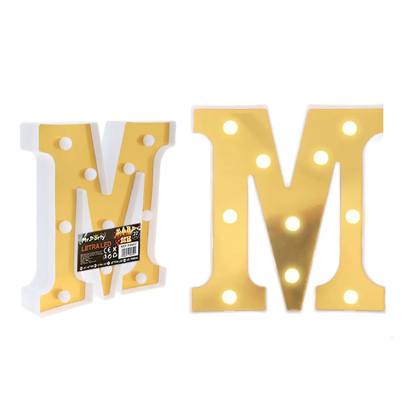 Letra M dorada con luz LED 22cm 1