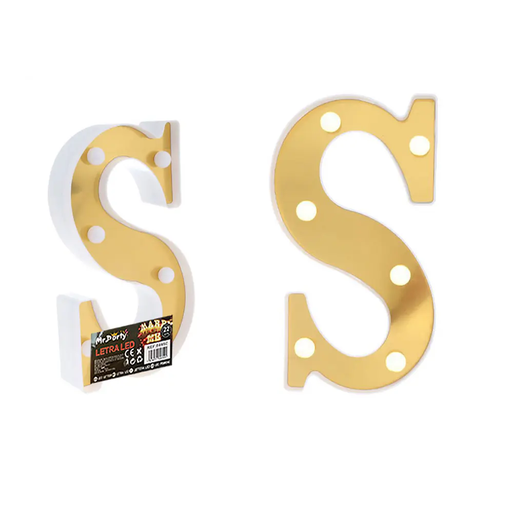 Letra S dorada con luz LED 22cm