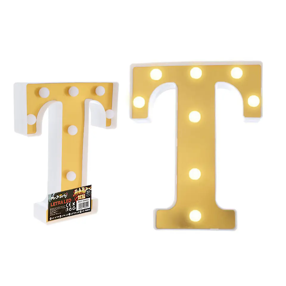Letra T dorada con luz LED 22cm 1