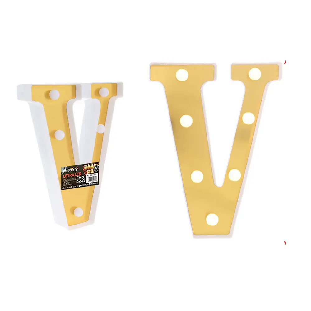 Letra V dorada con luz LED 22cm