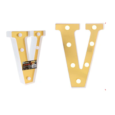 Letra V dorada con luz LED 22cm