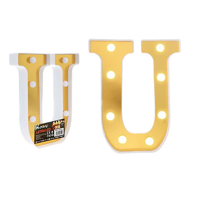 Letra U dorada con luz LED 22cm