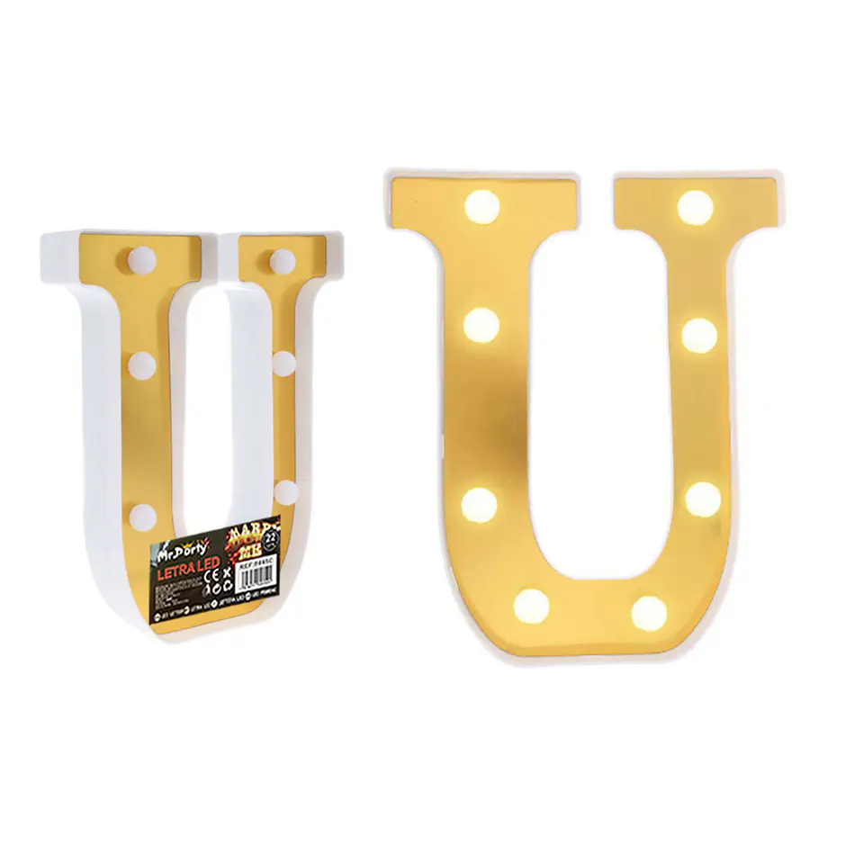 Letra U dorada con luz LED 22cm 1