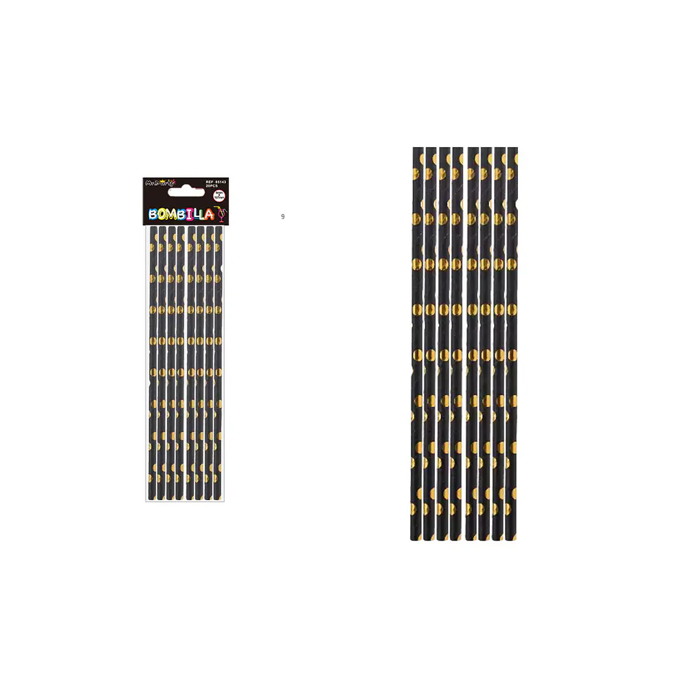 Bombillas de papel ecológica negro dorado con puntos 20pcs