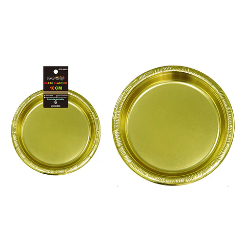 Platos plásticos dorado 18cm 6pcs