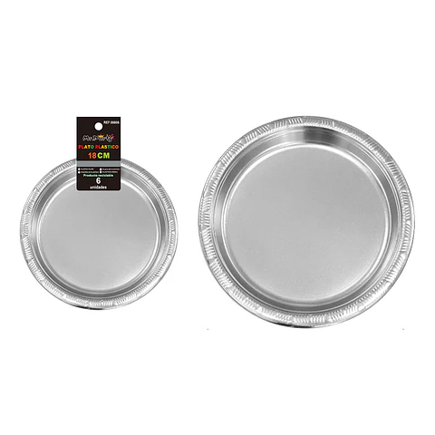 Platos plásticos plateado 18cm 6pcs
