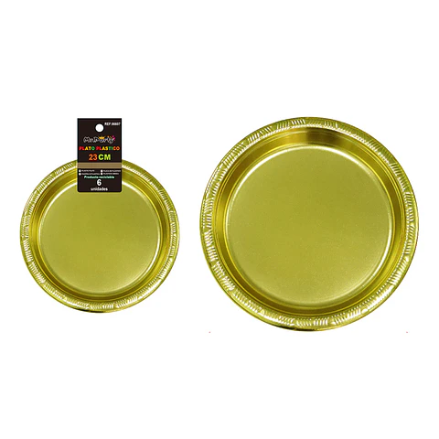 Platos plásticos dorado 23cm 6pcs