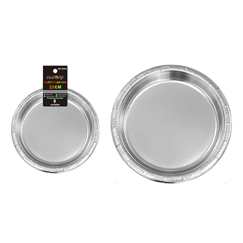 Platos plásticos plateado 23cm 6pcs