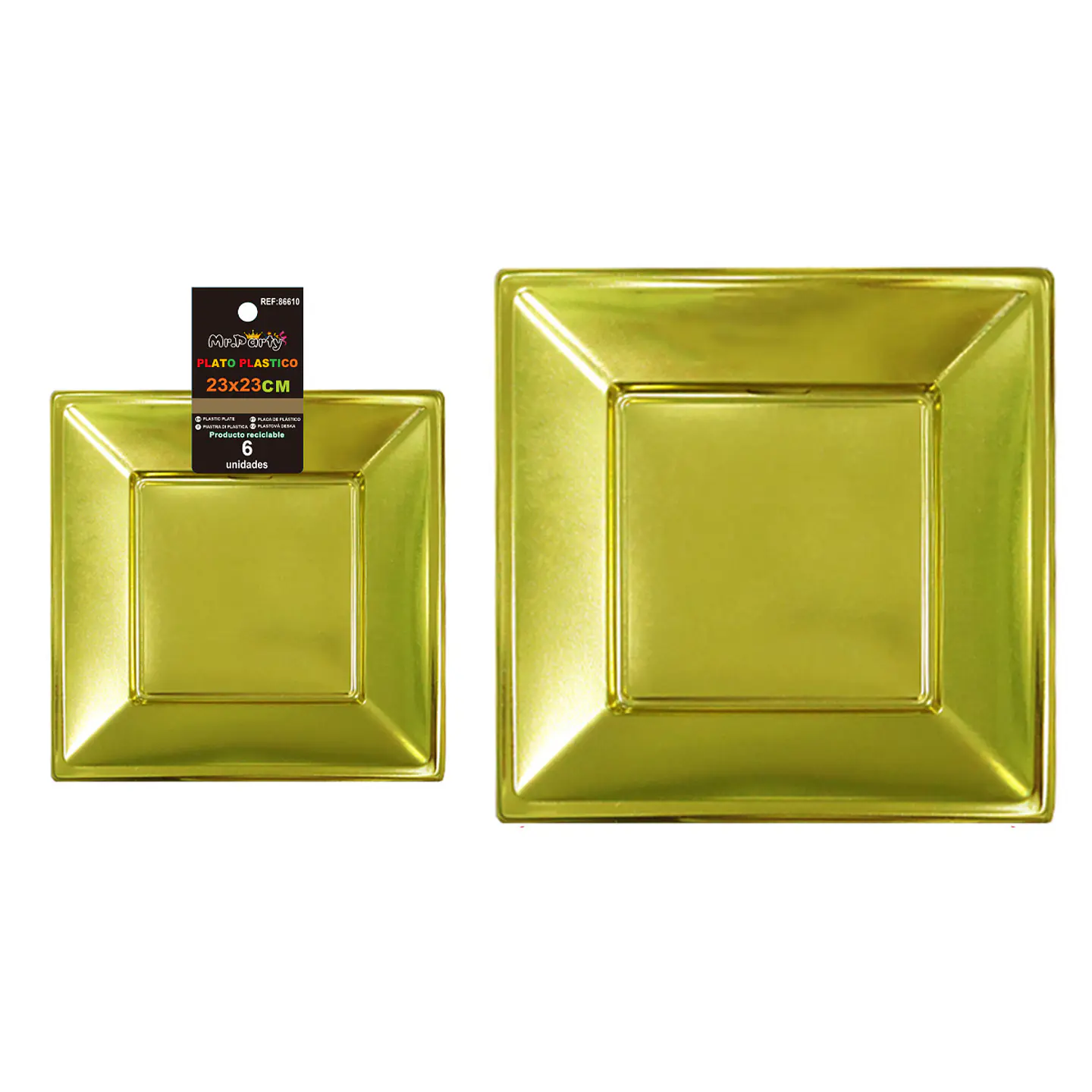 Platos plásticos cuadrado dorado 18cm 6pcs 1