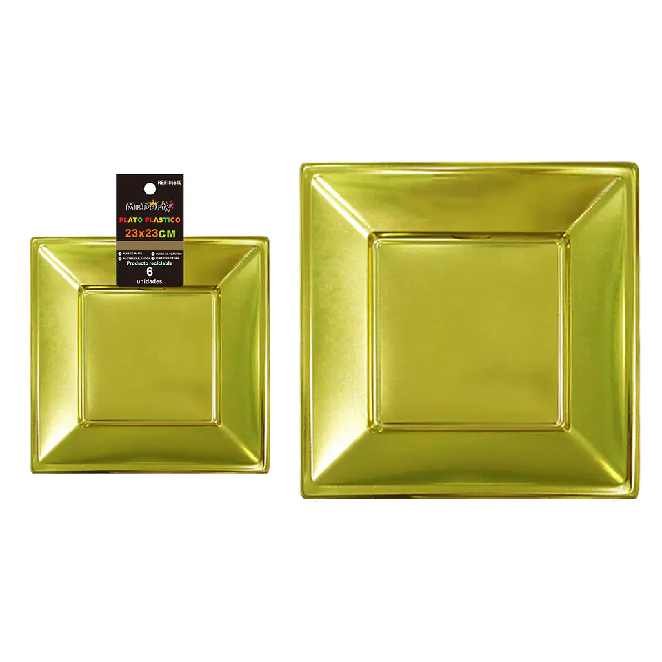 Platos plásticos cuadrado dorado 18cm 6pcs 1