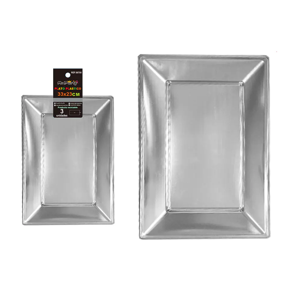  Plato bandeja plástica rectangular plateadas 23*33cm 3pcs
