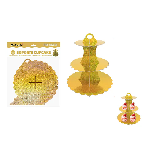 Base para cupcakes de 3 niveles dorado