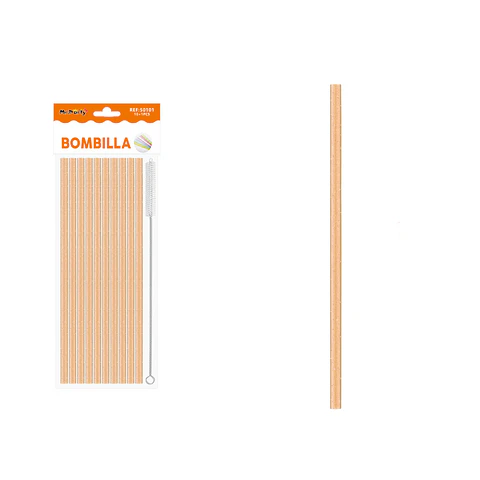 Bombilla reutilizable con brillantina naranja 23cm*0.6cm 10pcs + cepillo