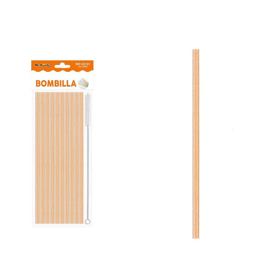 Bombilla reutilizable con brillantina naranja 23cm*0.6cm 10pcs + cepillo 1