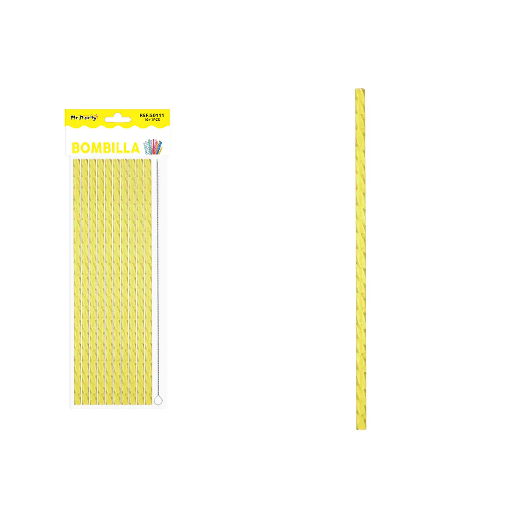 Bombilla reutilizable diseño diamante PETG amarilla 23cm*0.7cm 10pcs + cepillo