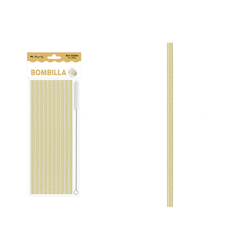 Bombilla reutilizable con brillantina dorada 23cm*0.6cm 10pcs + cepillo