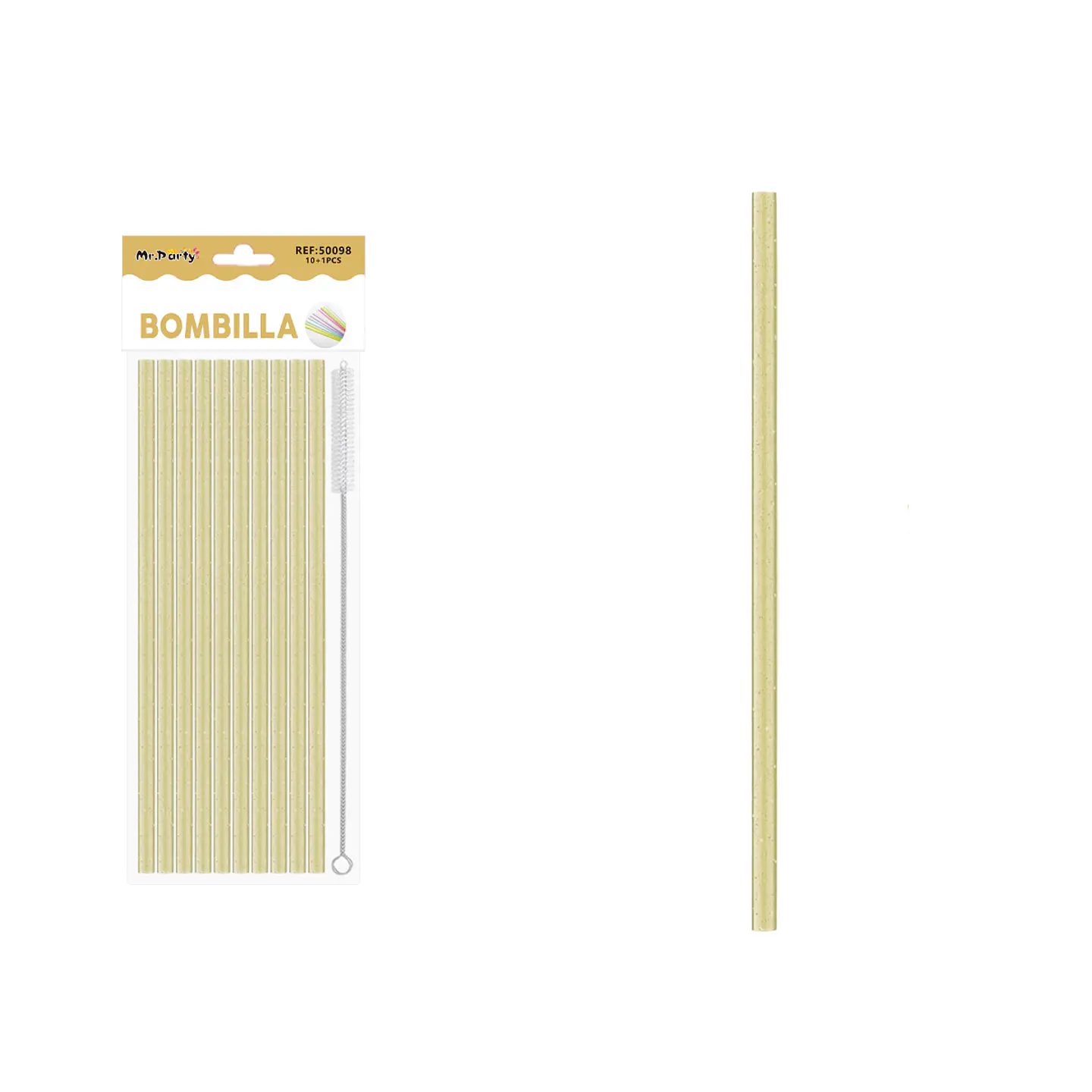 Bombilla reutilizable con brillantina dorada 23cm*0.6cm 10pcs + cepillo 1
