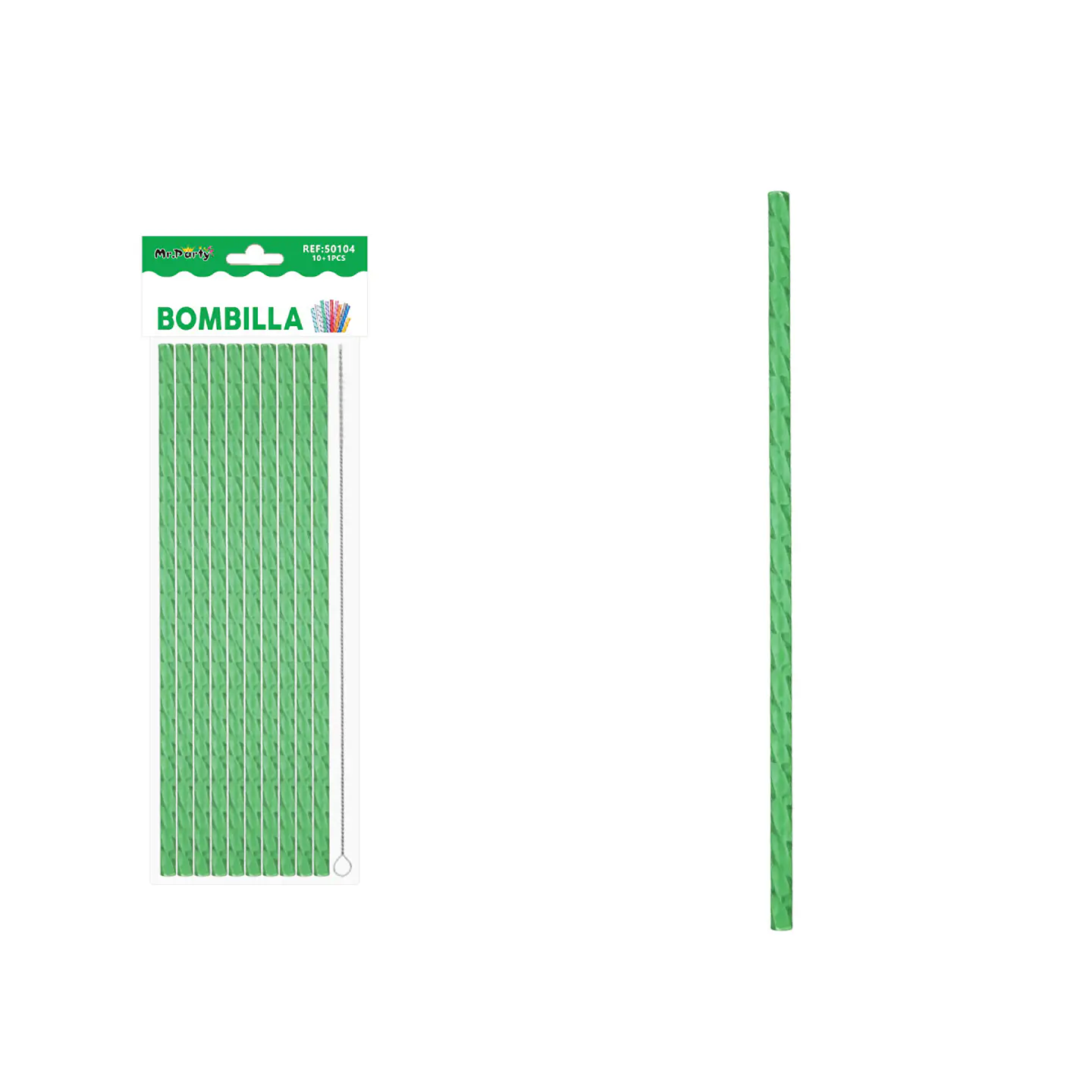 Bombilla reutilizable diseño diamante PETG verde 23cm*0.7cm 10pcs + cepillo 1